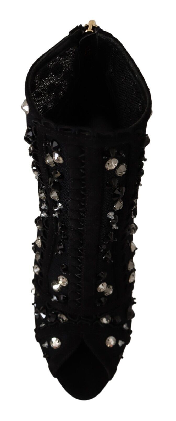 Dolce & Gabbana Black Crystals Heels Zipper Short Boots Shoes - SMARTMARTNZ