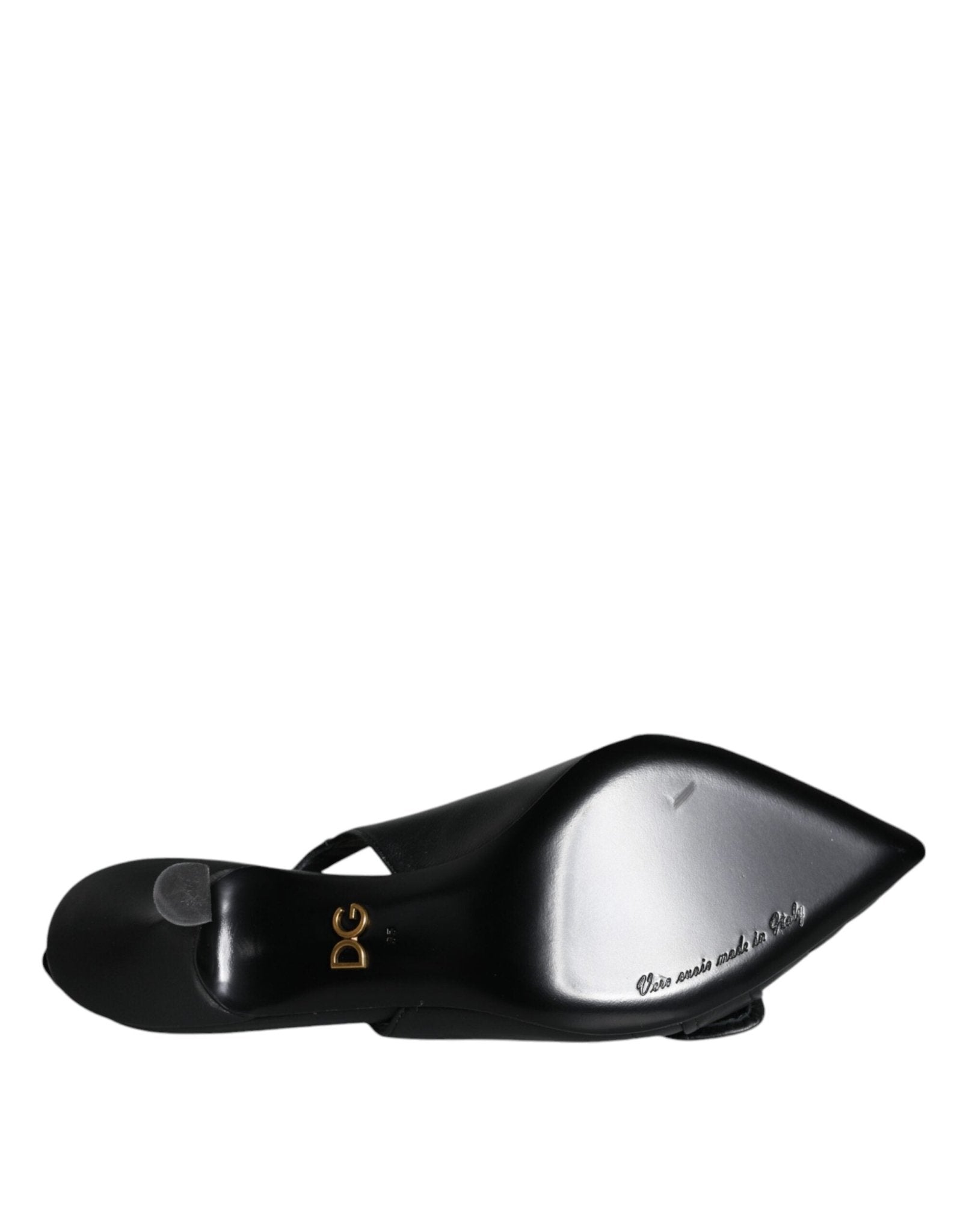 Dolce & Gabbana Black Devotion Leather Heels Slingback Shoes - SMARTMARTNZ