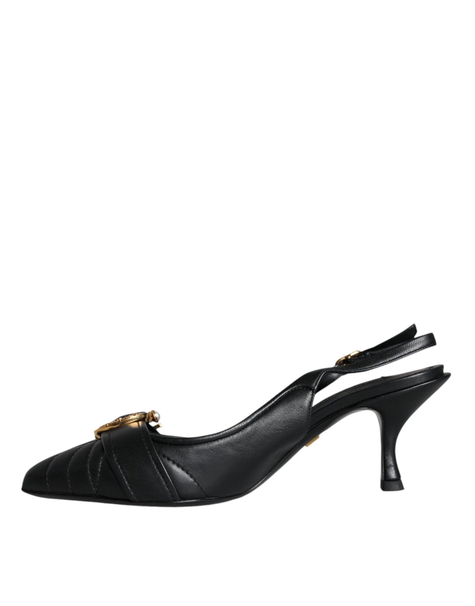 Dolce & Gabbana Black Devotion Leather Heels Slingback Shoes - SMARTMARTNZ