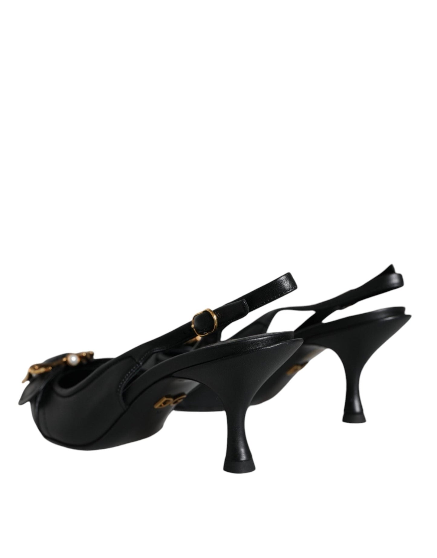 Dolce & Gabbana Black Devotion Leather Heels Slingback Shoes - SMARTMARTNZ