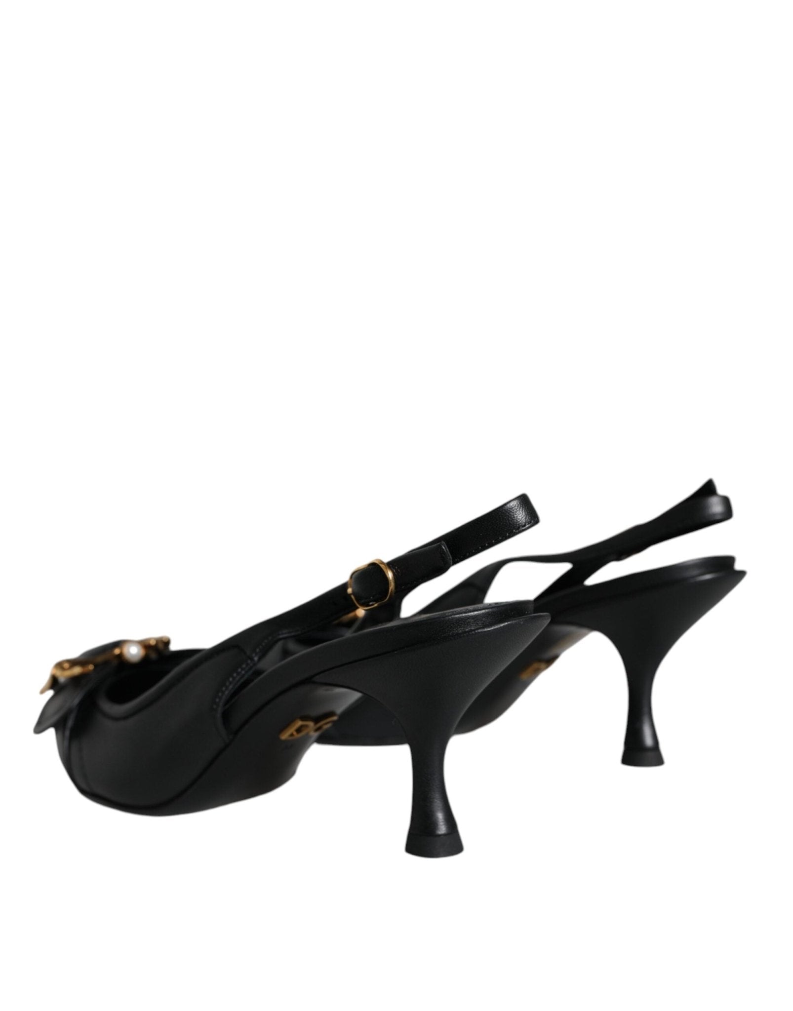 Dolce & Gabbana Black Devotion Leather Heels Slingback Shoes - SMARTMARTNZ