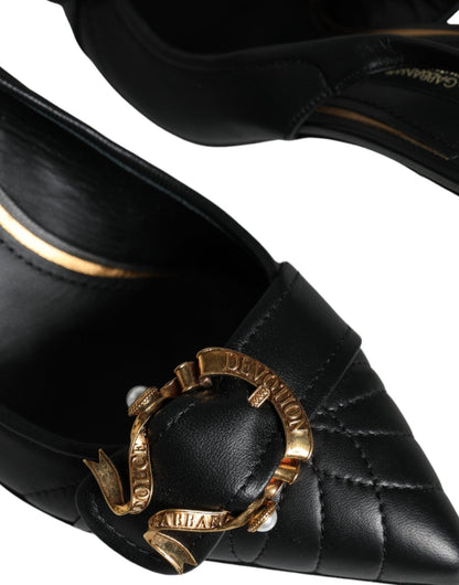 Dolce & Gabbana Black Devotion Leather Heels Slingback Shoes - SMARTMARTNZ