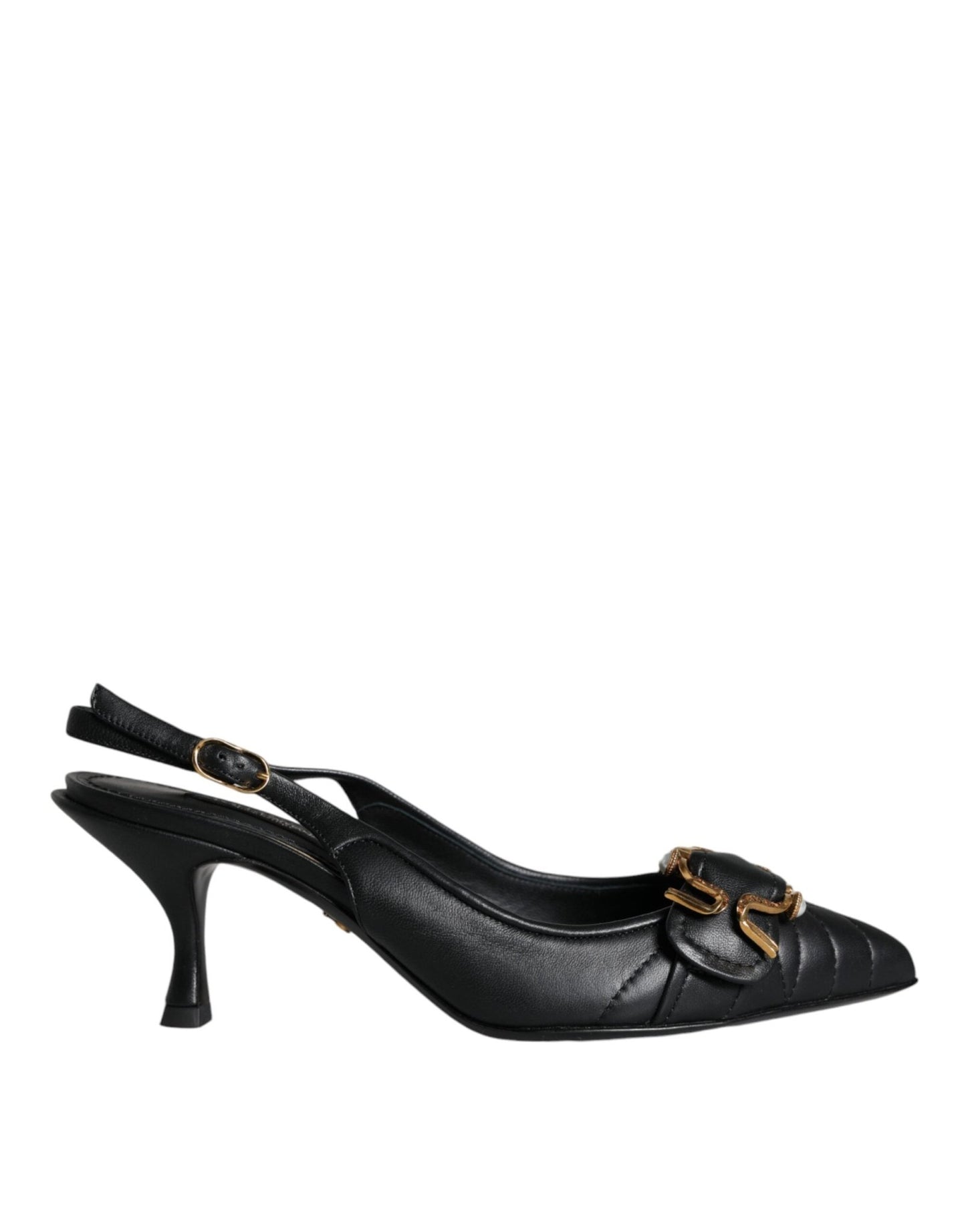 Dolce & Gabbana Black Devotion Leather Heels Slingback Shoes - SMARTMARTNZ