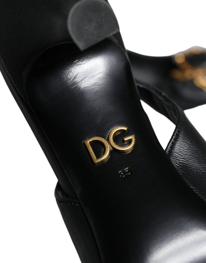Dolce & Gabbana Black Devotion Leather Heels Slingback Shoes - SMARTMARTNZ