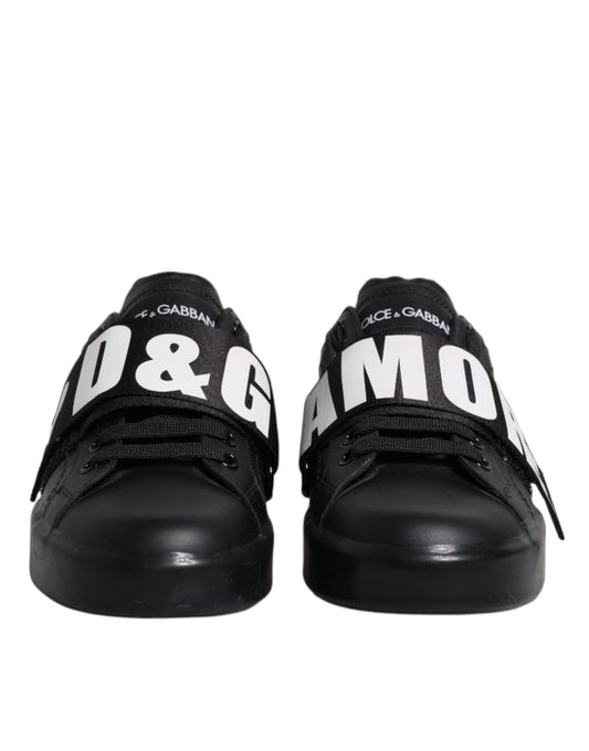 Dolce & Gabbana Black D&G AMORE Low Top Sneakers Shoes - SMARTMARTNZ