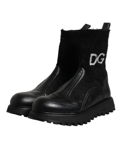 Dolce & Gabbana Black DG Logo Horse Sock Ankle Boots Shoes - SMARTMARTNZ