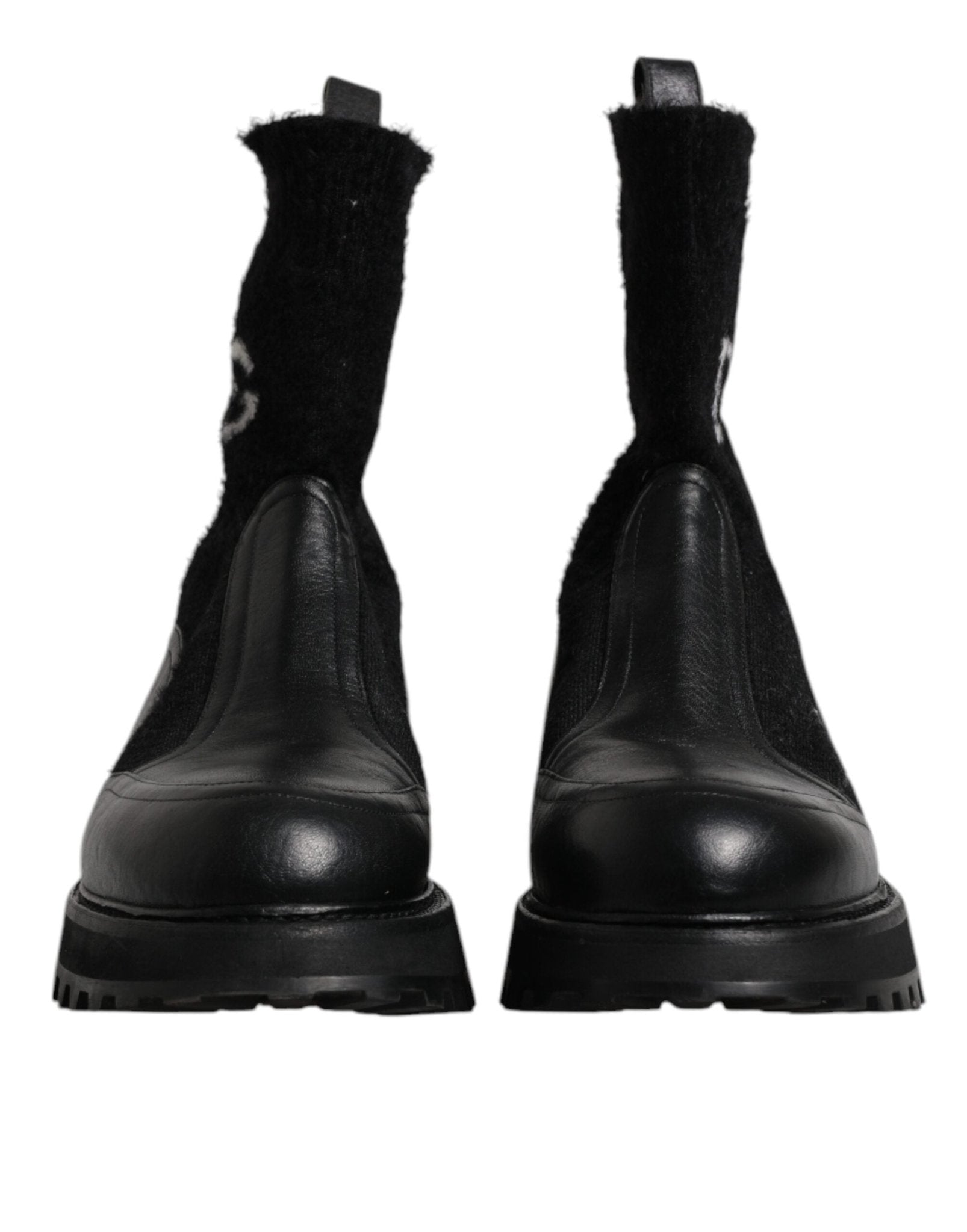 Dolce & Gabbana Black DG Logo Horse Sock Ankle Boots Shoes - SMARTMARTNZ