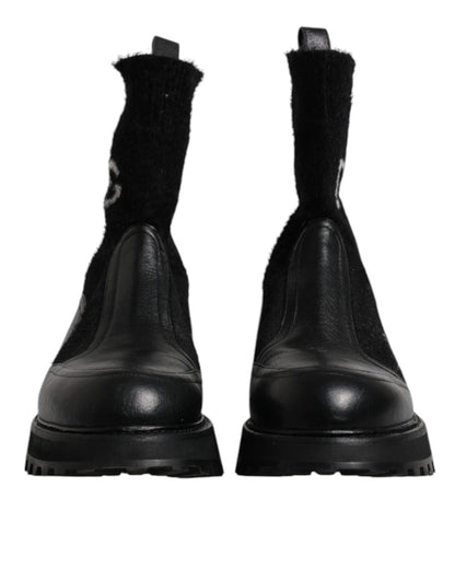 Dolce & Gabbana Black DG Logo Horse Sock Ankle Boots Shoes - SMARTMARTNZ