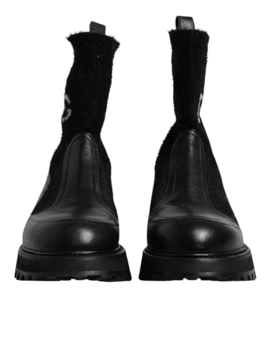 Dolce & Gabbana Black DG Logo Horse Sock Ankle Boots Shoes - SMARTMARTNZ