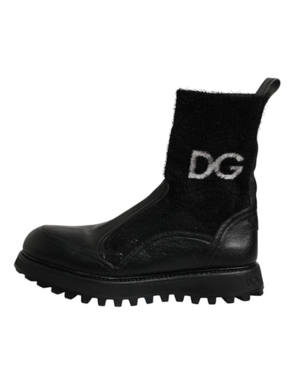 Dolce & Gabbana Black DG Logo Horse Sock Ankle Boots Shoes - SMARTMARTNZ