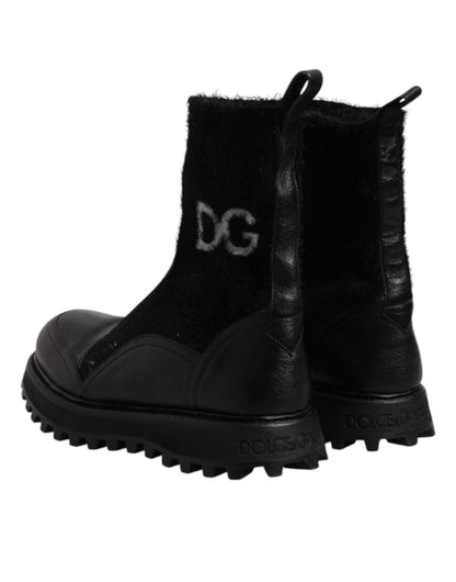 Dolce & Gabbana Black DG Logo Horse Sock Ankle Boots Shoes - SMARTMARTNZ