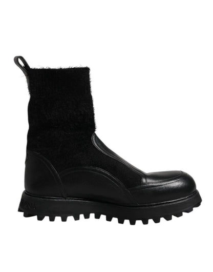 Dolce & Gabbana Black DG Logo Horse Sock Ankle Boots Shoes - SMARTMARTNZ