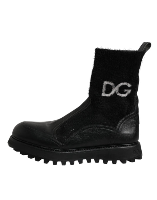 Dolce & Gabbana Black DG Logo Horse Sock Ankle Boots Shoes - SMARTMARTNZ