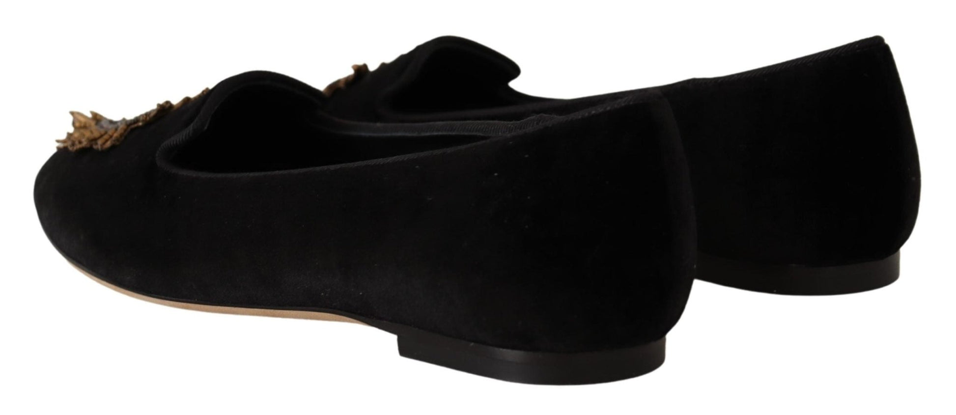 Dolce & Gabbana Black DG Sacred Heart Patch Slip On Flat Shoes - SMARTMARTNZ