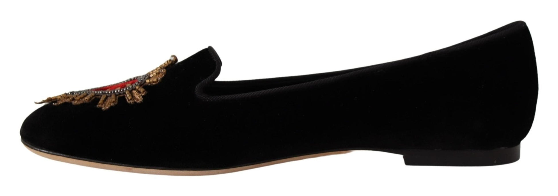 Dolce & Gabbana Black DG Sacred Heart Patch Slip On Flat Shoes - SMARTMARTNZ