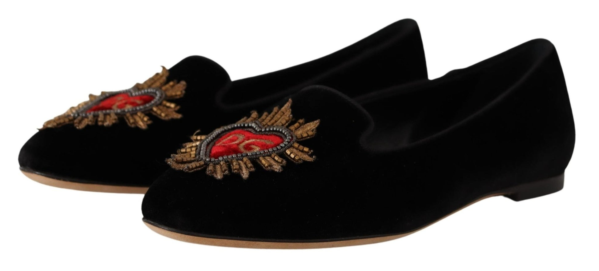 Dolce & Gabbana Black DG Sacred Heart Patch Slip On Flat Shoes - SMARTMARTNZ
