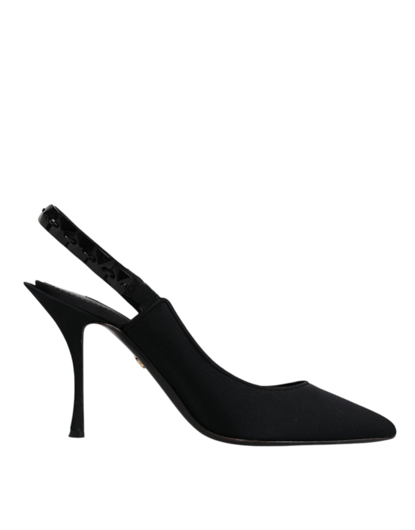 Dolce & Gabbana Black Embellished Charmeuse Slingback Shoes - SMARTMARTNZ