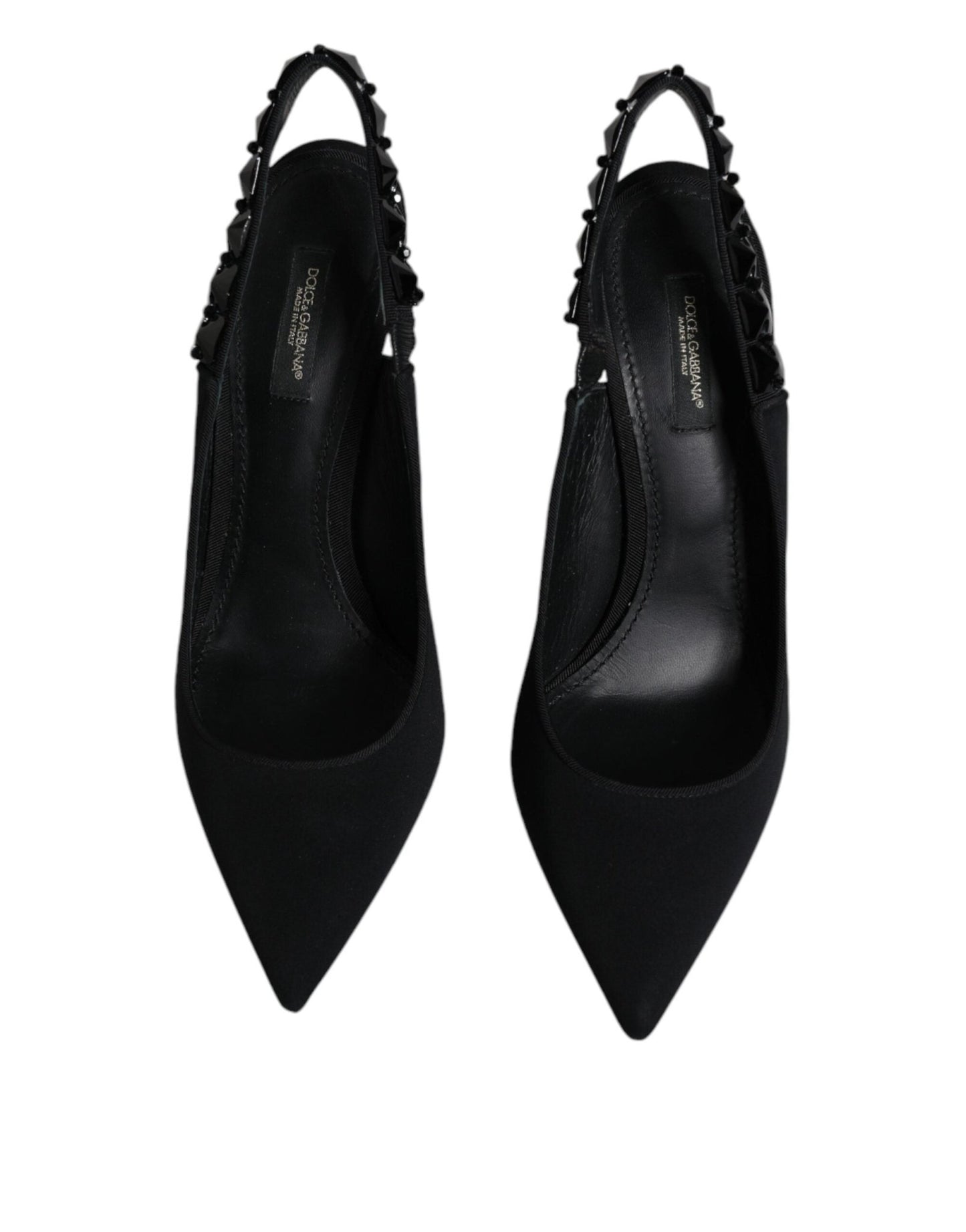 Dolce & Gabbana Black Embellished Charmeuse Slingback Shoes - SMARTMARTNZ