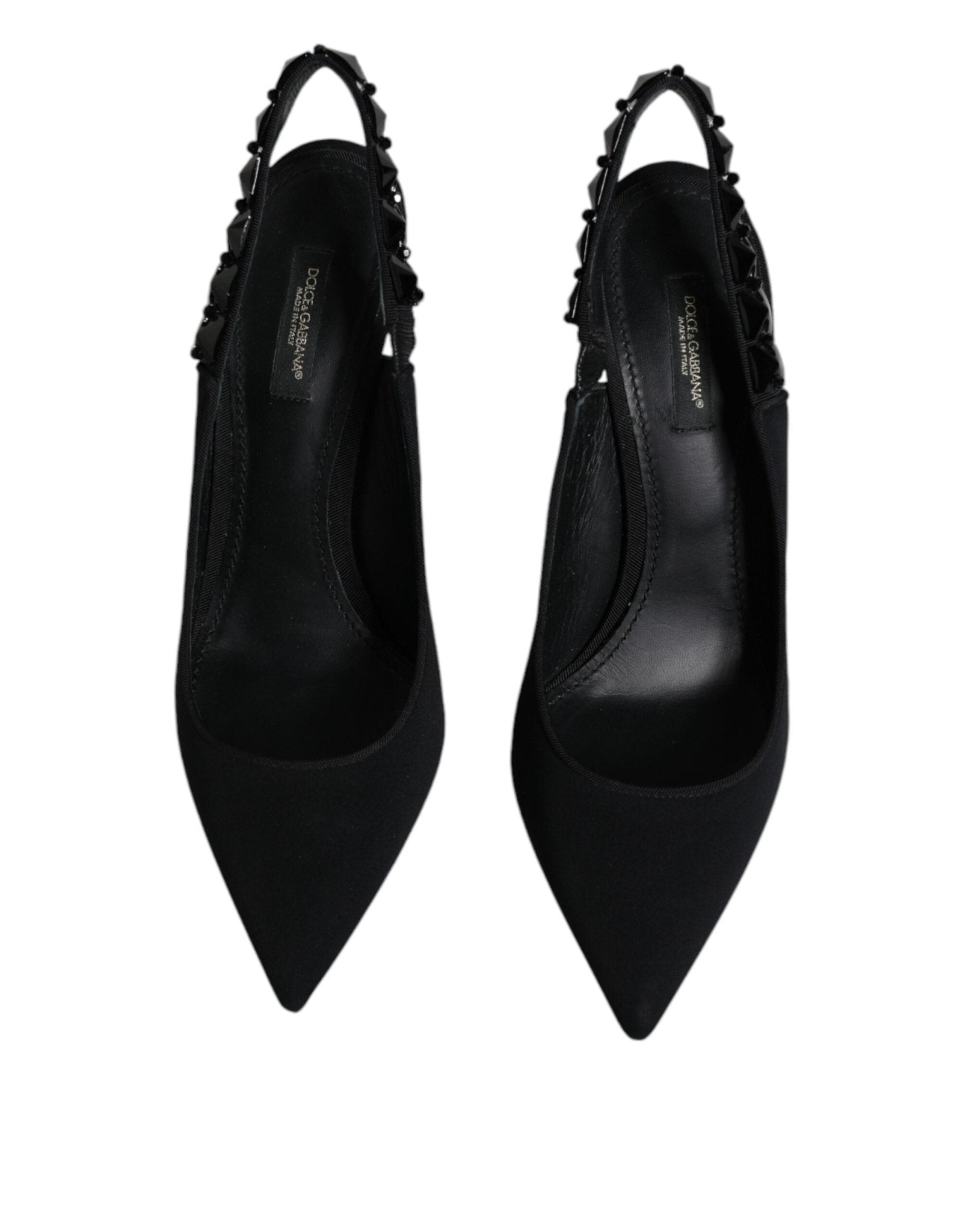 Dolce & Gabbana Black Embellished Charmeuse Slingback Shoes - SMARTMARTNZ