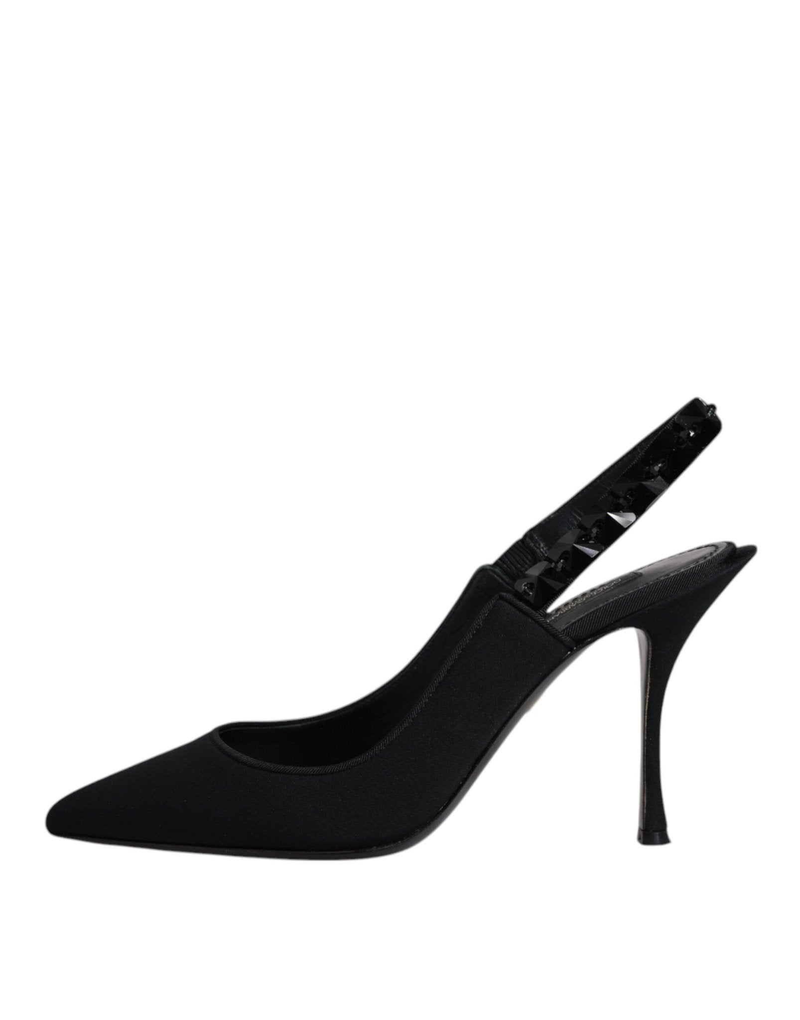 Dolce & Gabbana Black Embellished Charmeuse Slingback Shoes - SMARTMARTNZ