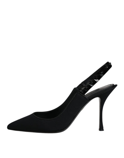 Dolce & Gabbana Black Embellished Charmeuse Slingback Shoes - SMARTMARTNZ