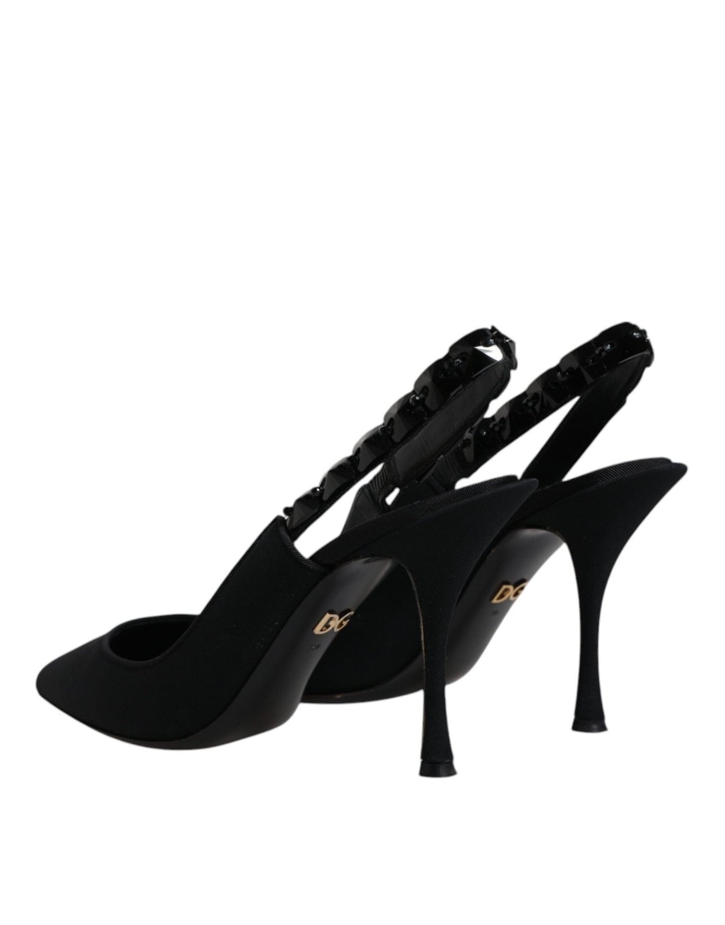 Dolce & Gabbana Black Embellished Charmeuse Slingback Shoes - SMARTMARTNZ