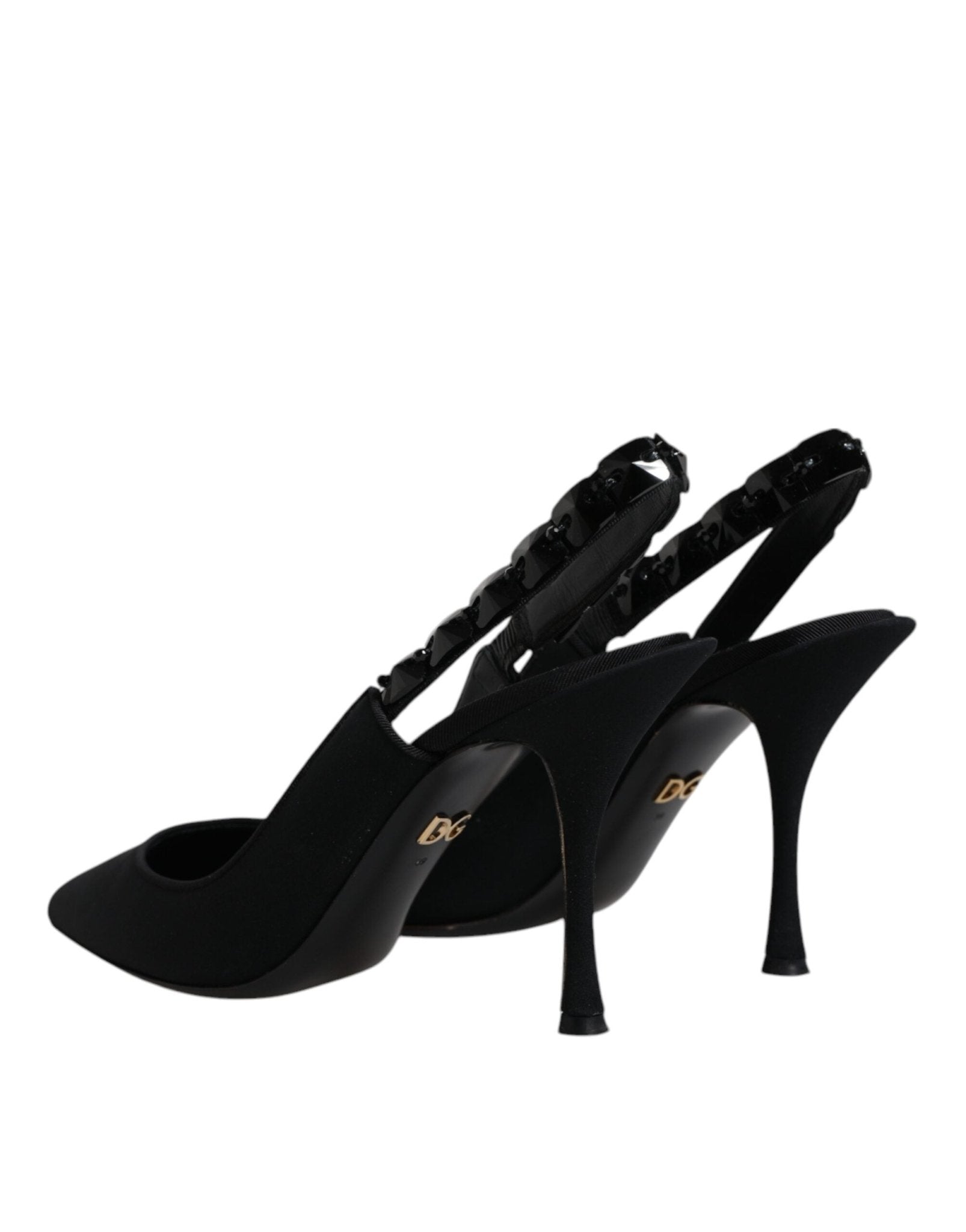 Dolce & Gabbana Black Embellished Charmeuse Slingback Shoes - SMARTMARTNZ