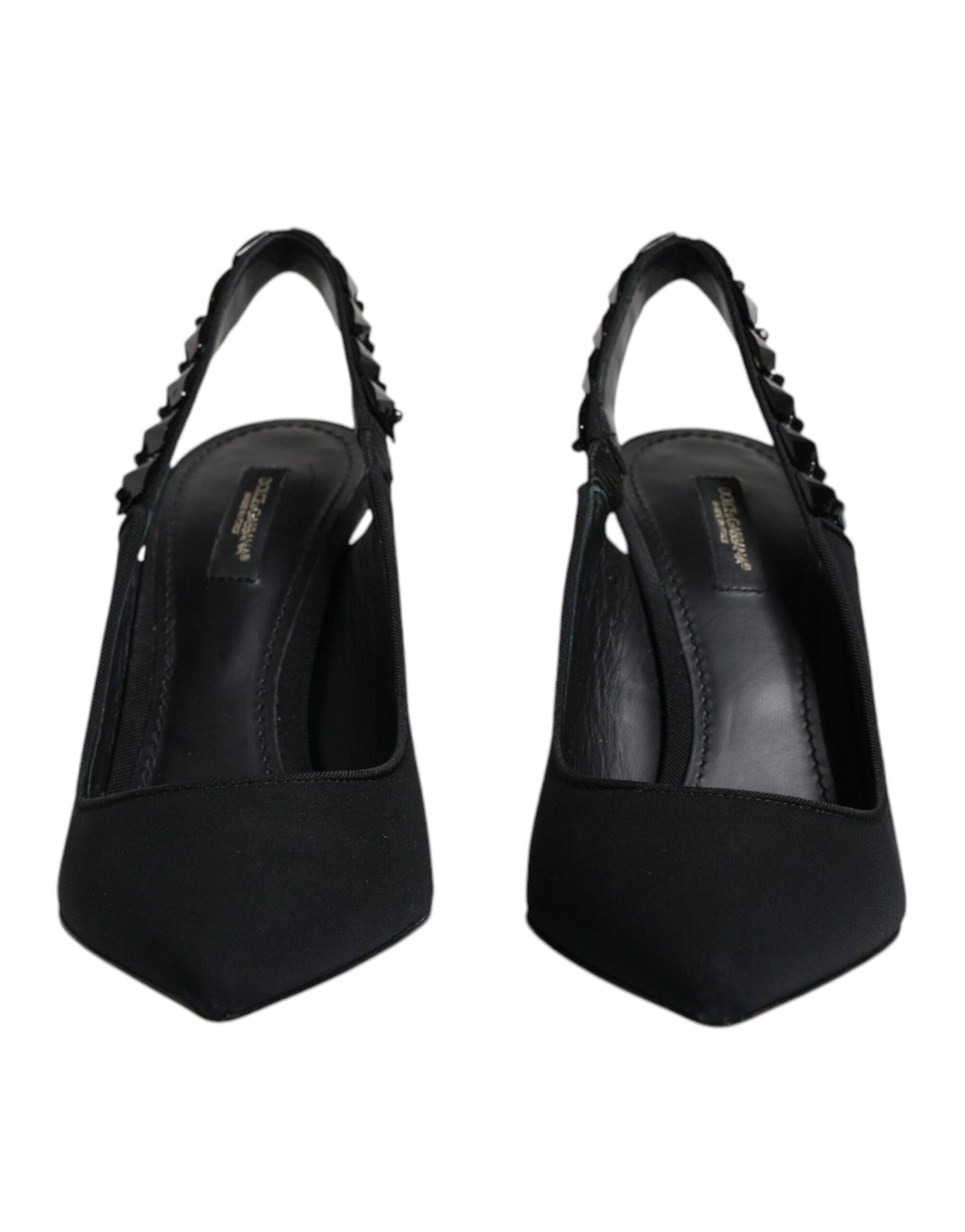Dolce & Gabbana Black Embellished Charmeuse Slingback Shoes - SMARTMARTNZ