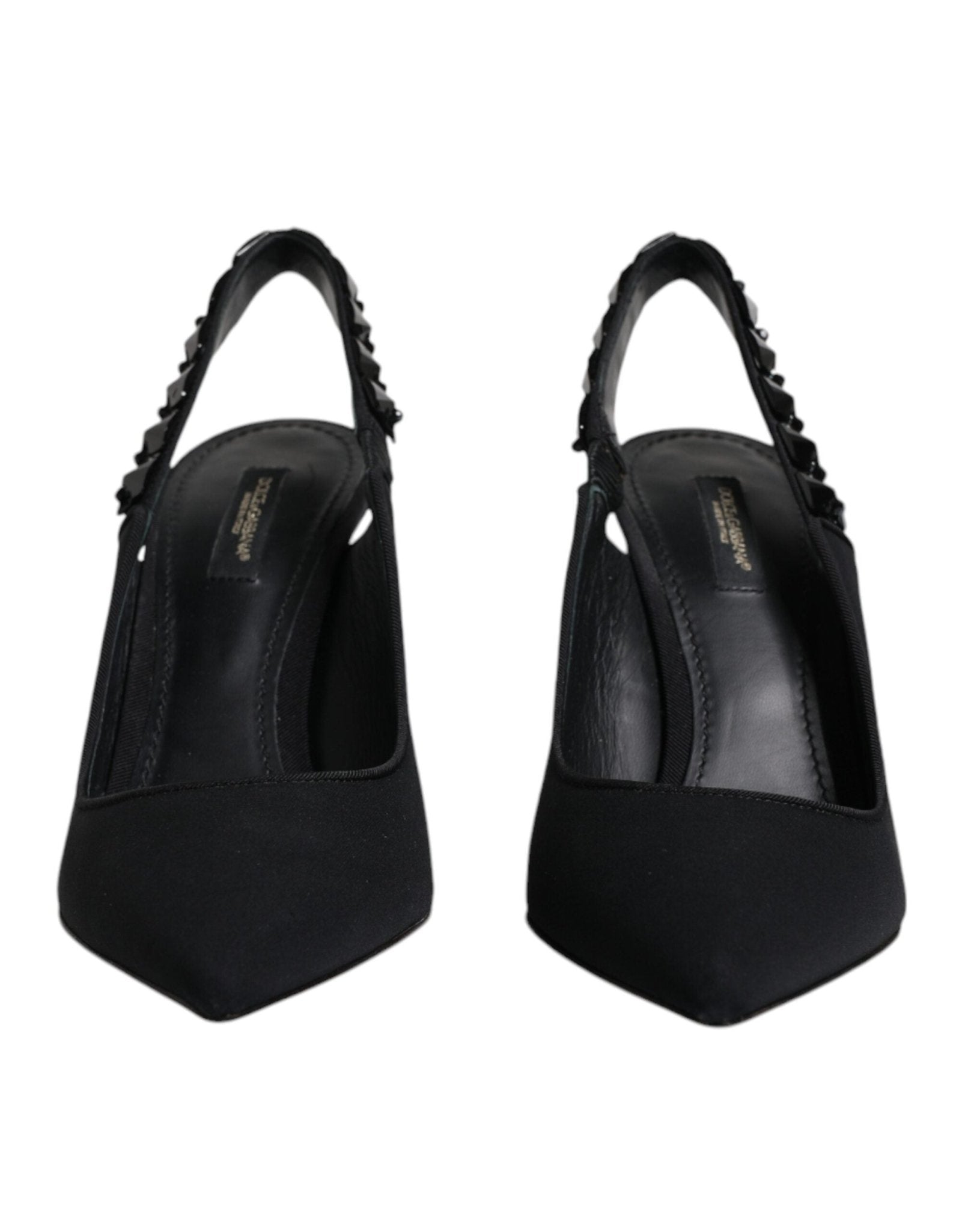Dolce & Gabbana Black Embellished Charmeuse Slingback Shoes - SMARTMARTNZ