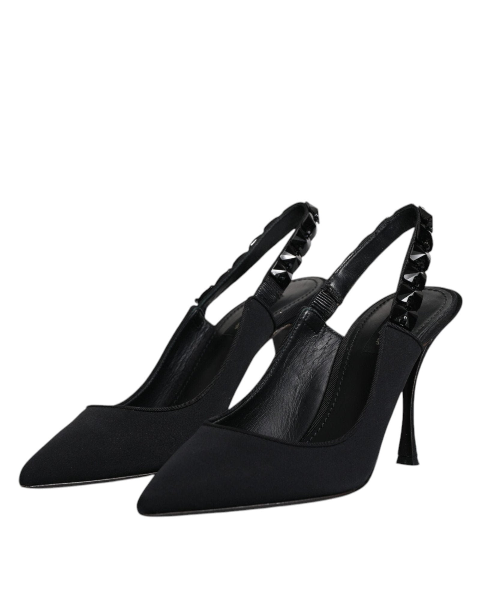 Dolce & Gabbana Black Embellished Charmeuse Slingback Shoes - SMARTMARTNZ