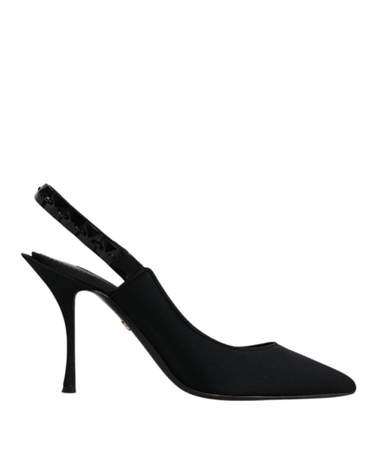 Dolce & Gabbana Black Embellished Charmeuse Slingback Shoes - SMARTMARTNZ