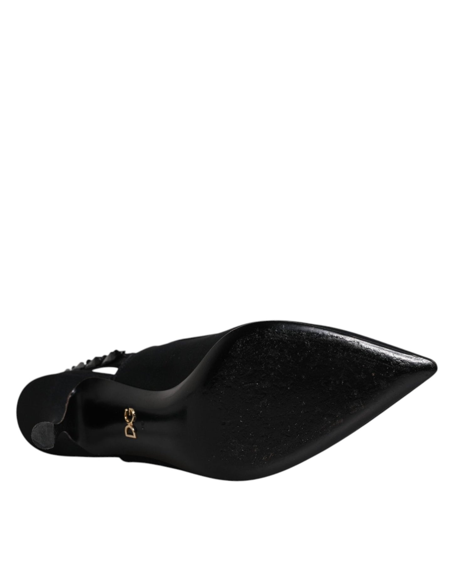 Dolce & Gabbana Black Embellished Charmeuse Slingback Shoes - SMARTMARTNZ