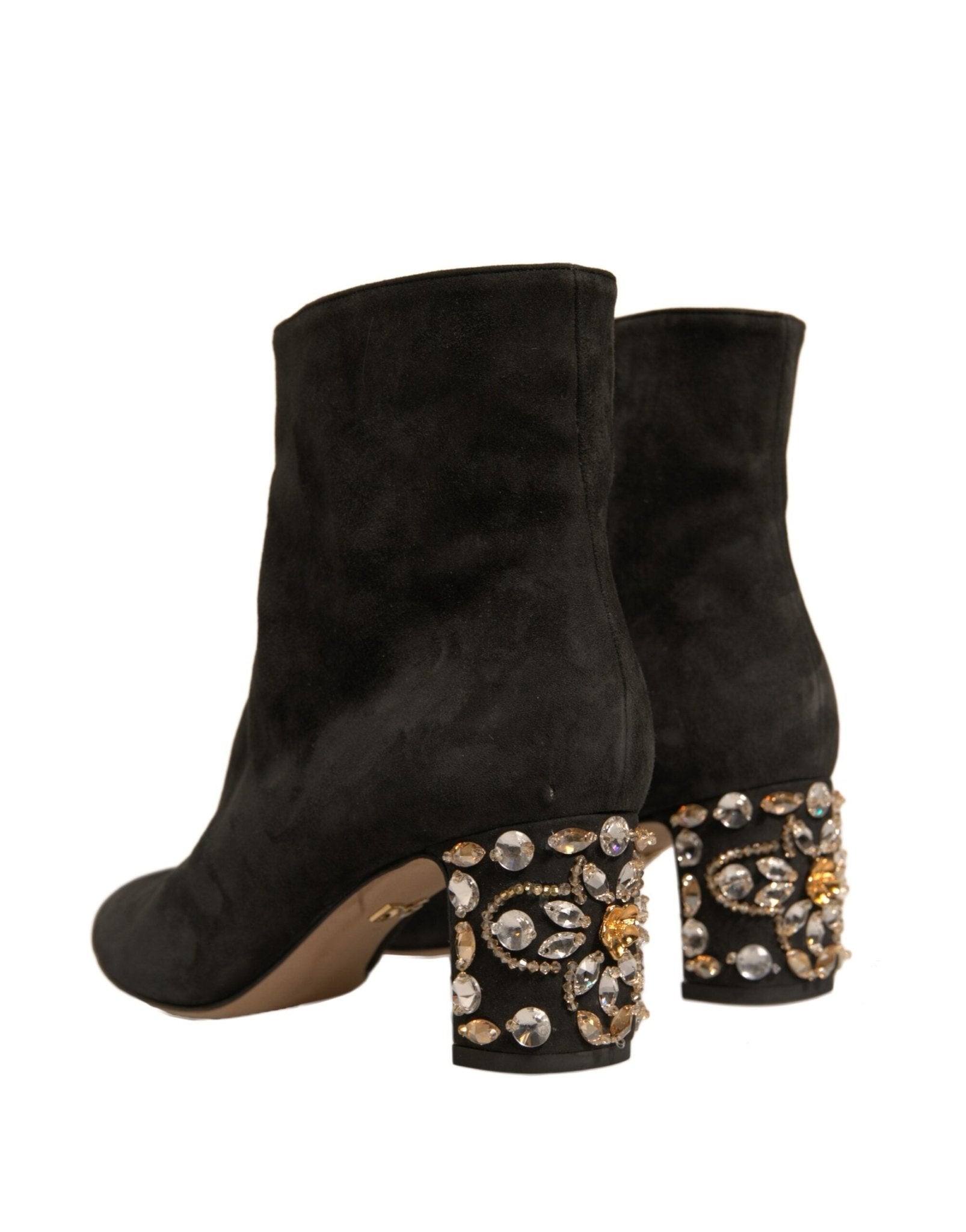 Dolce & Gabbana Black Embellished Heel Ankle Boots Shoes - SMARTMARTNZ