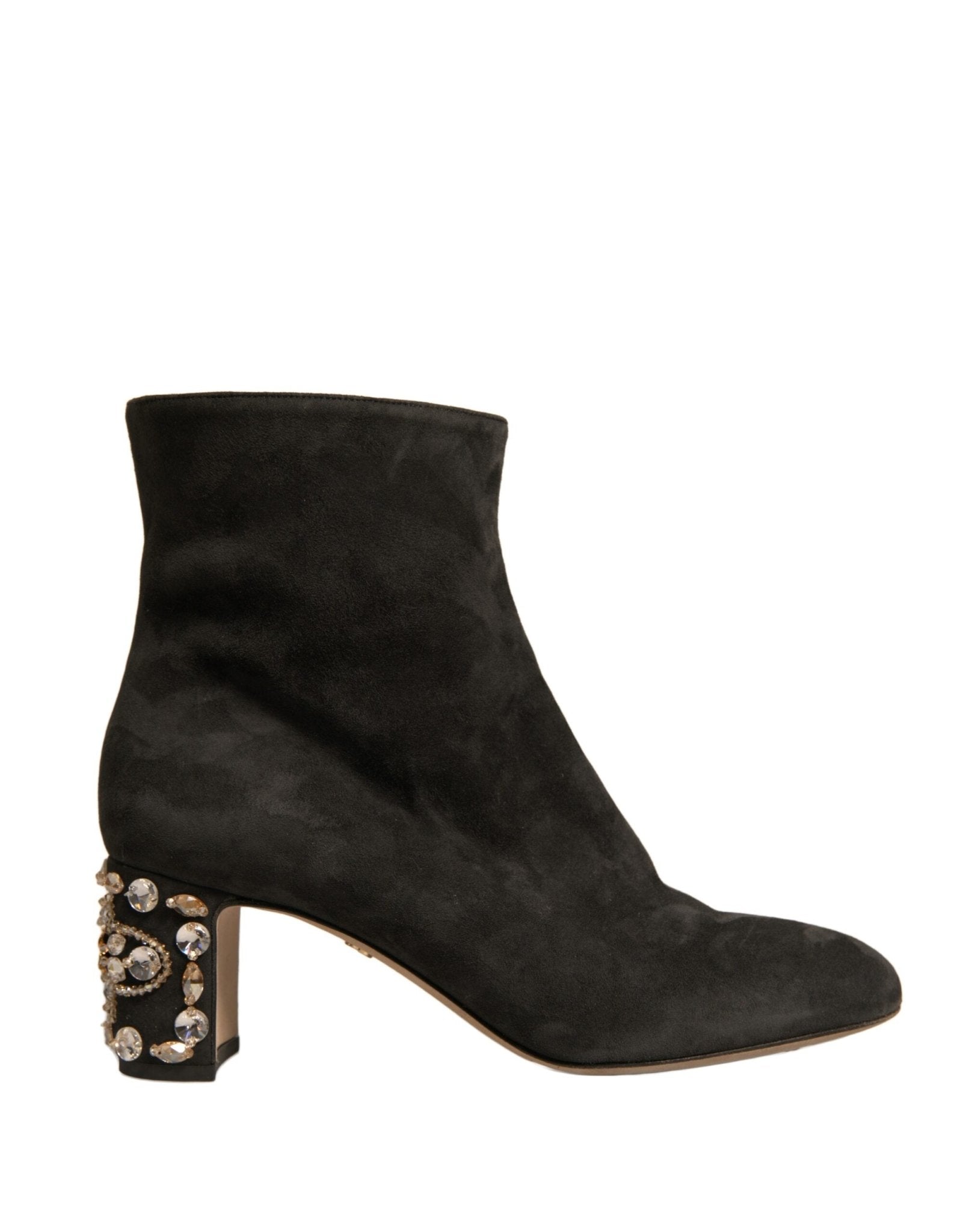 Dolce & Gabbana Black Embellished Heel Ankle Boots Shoes - SMARTMARTNZ