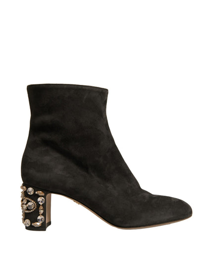 Dolce & Gabbana Black Embellished Heel Ankle Boots Shoes - SMARTMARTNZ