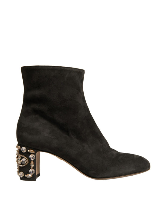 Dolce & Gabbana Black Embellished Heel Ankle Boots Shoes - SMARTMARTNZ