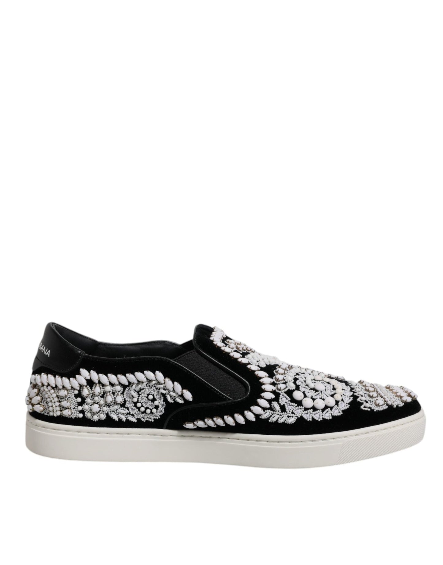 Dolce & Gabbana Black Embellished London Men Slip On Shoes - SMARTMARTNZ