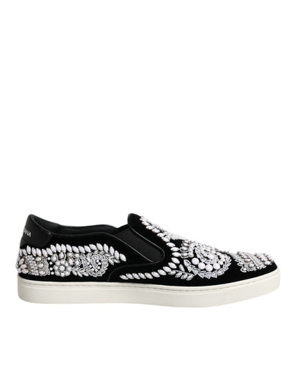 Dolce & Gabbana Black Embellished London Men Slip On Shoes - SMARTMARTNZ