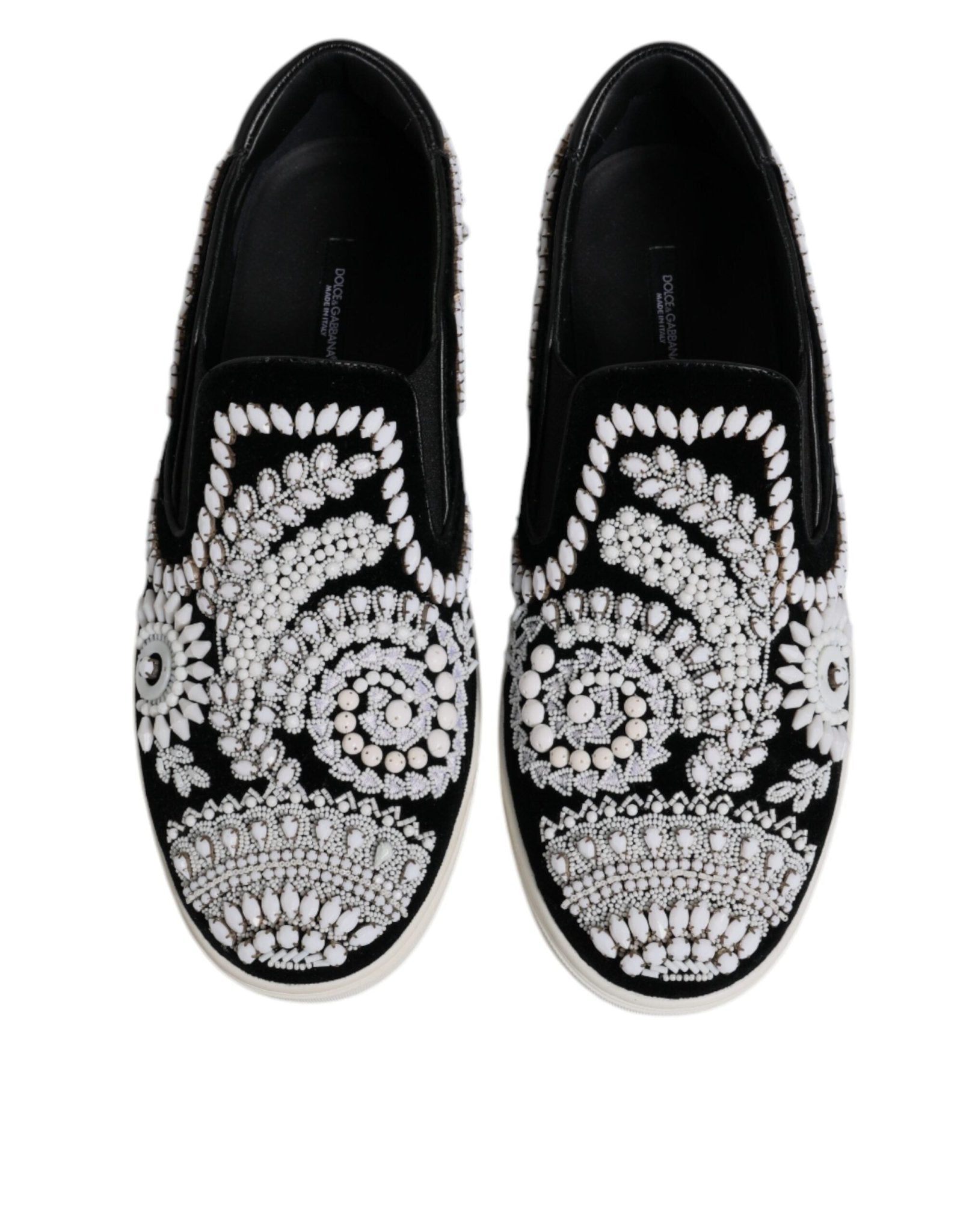 Dolce & Gabbana Black Embellished London Men Slip On Shoes - SMARTMARTNZ