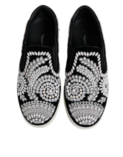 Dolce & Gabbana Black Embellished London Men Slip On Shoes - SMARTMARTNZ