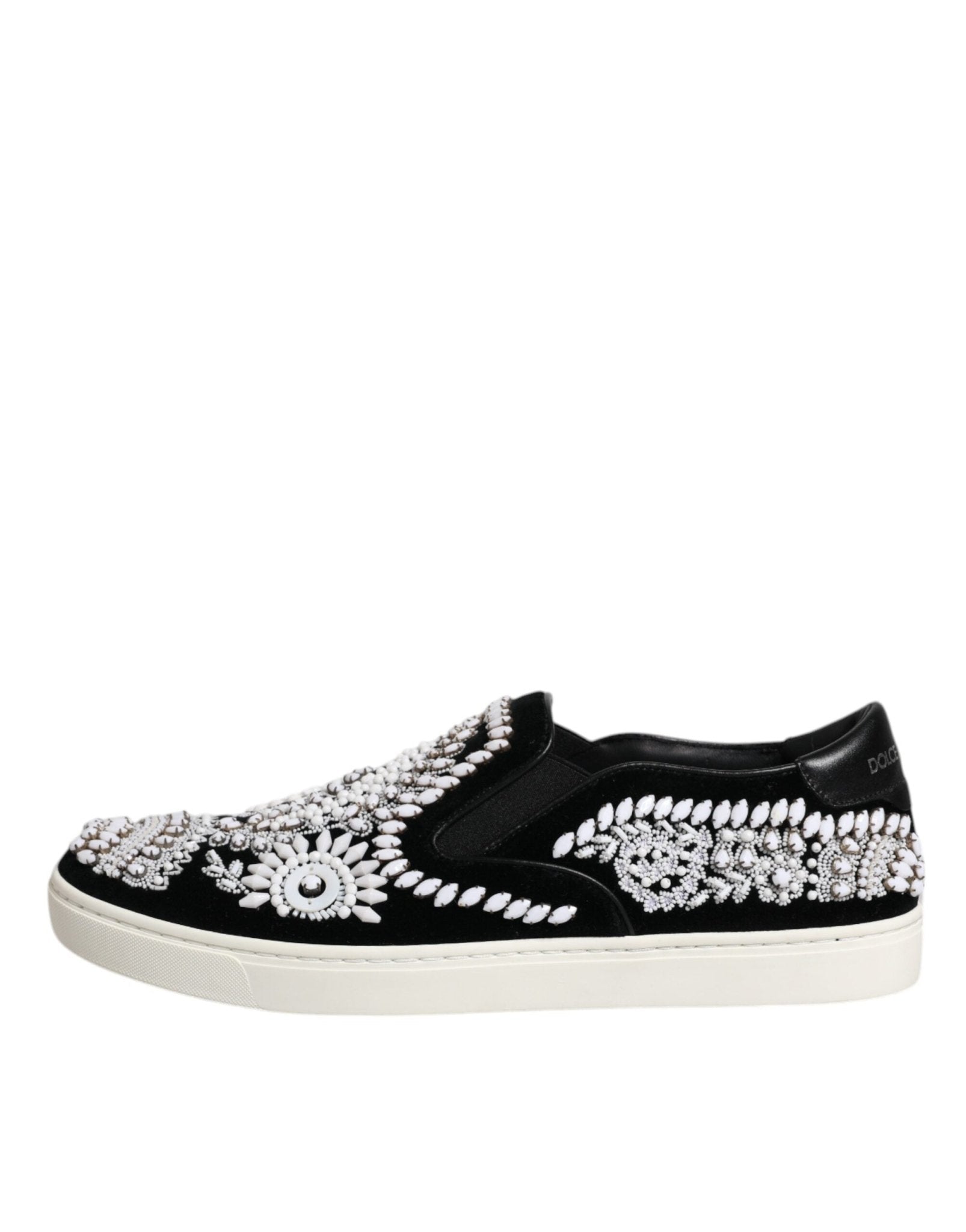 Dolce & Gabbana Black Embellished London Men Slip On Shoes - SMARTMARTNZ