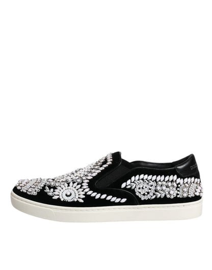 Dolce & Gabbana Black Embellished London Men Slip On Shoes - SMARTMARTNZ