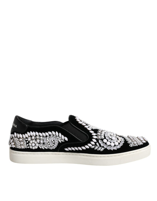 Dolce & Gabbana Black Embellished London Men Slip On Shoes - SMARTMARTNZ