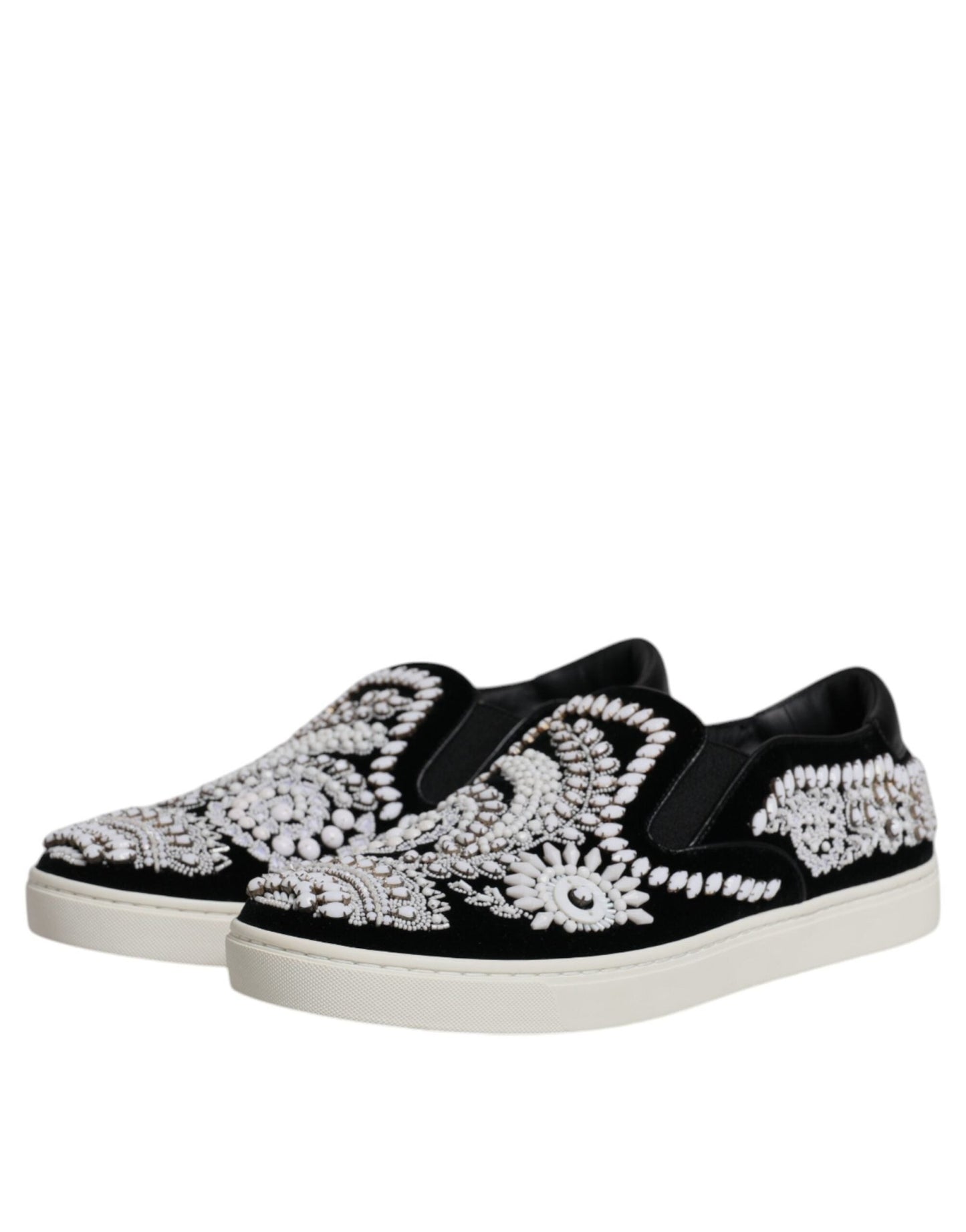 Dolce & Gabbana Black Embellished London Men Slip On Shoes - SMARTMARTNZ