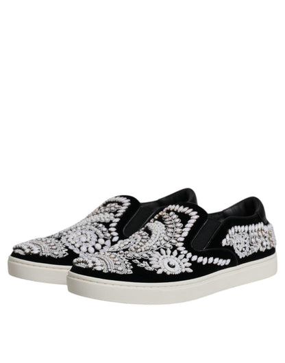 Dolce & Gabbana Black Embellished London Men Slip On Shoes - SMARTMARTNZ
