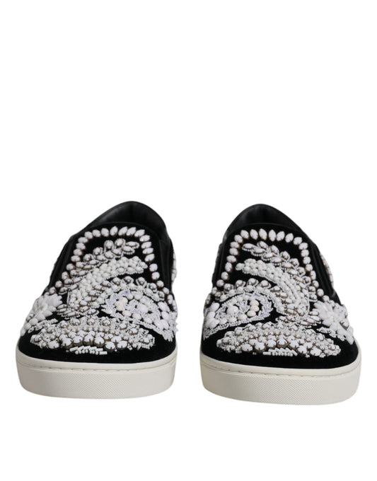 Dolce & Gabbana Black Embellished London Men Slip On Shoes - SMARTMARTNZ