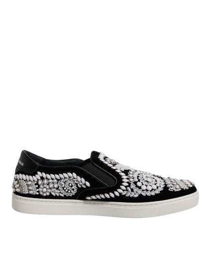 Dolce & Gabbana Black Embellished London Men Slip On Shoes - SMARTMARTNZ