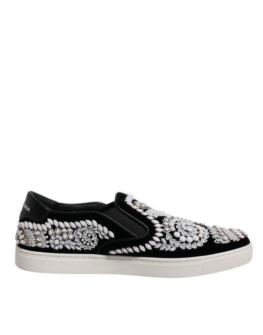 Dolce & Gabbana Black Embellished London Men Slip On Shoes - SMARTMARTNZ