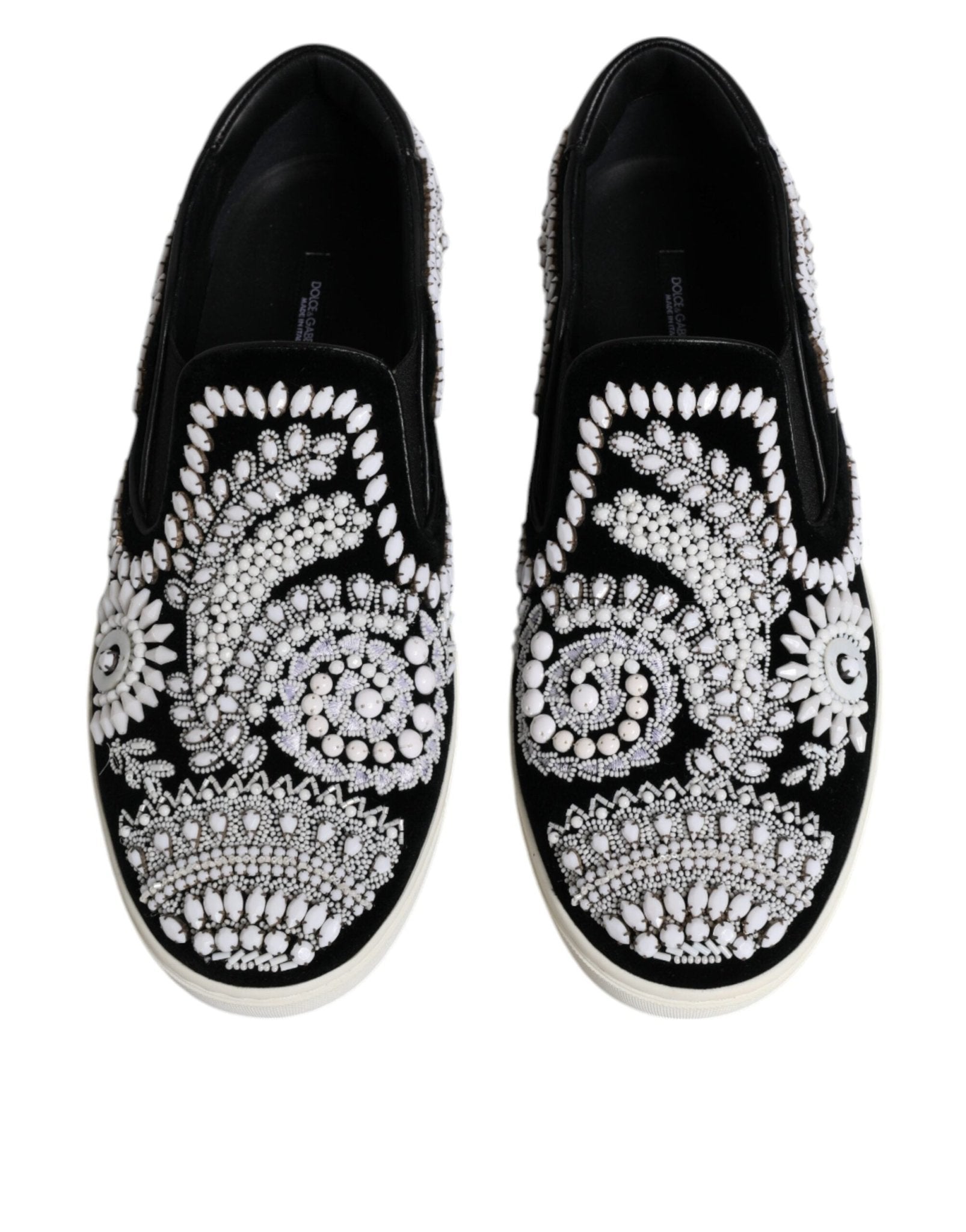 Dolce & Gabbana Black Embellished London Men Slip On Shoes - SMARTMARTNZ