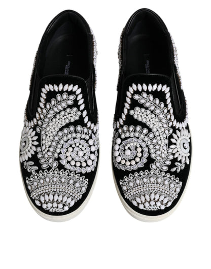 Dolce & Gabbana Black Embellished London Men Slip On Shoes - SMARTMARTNZ